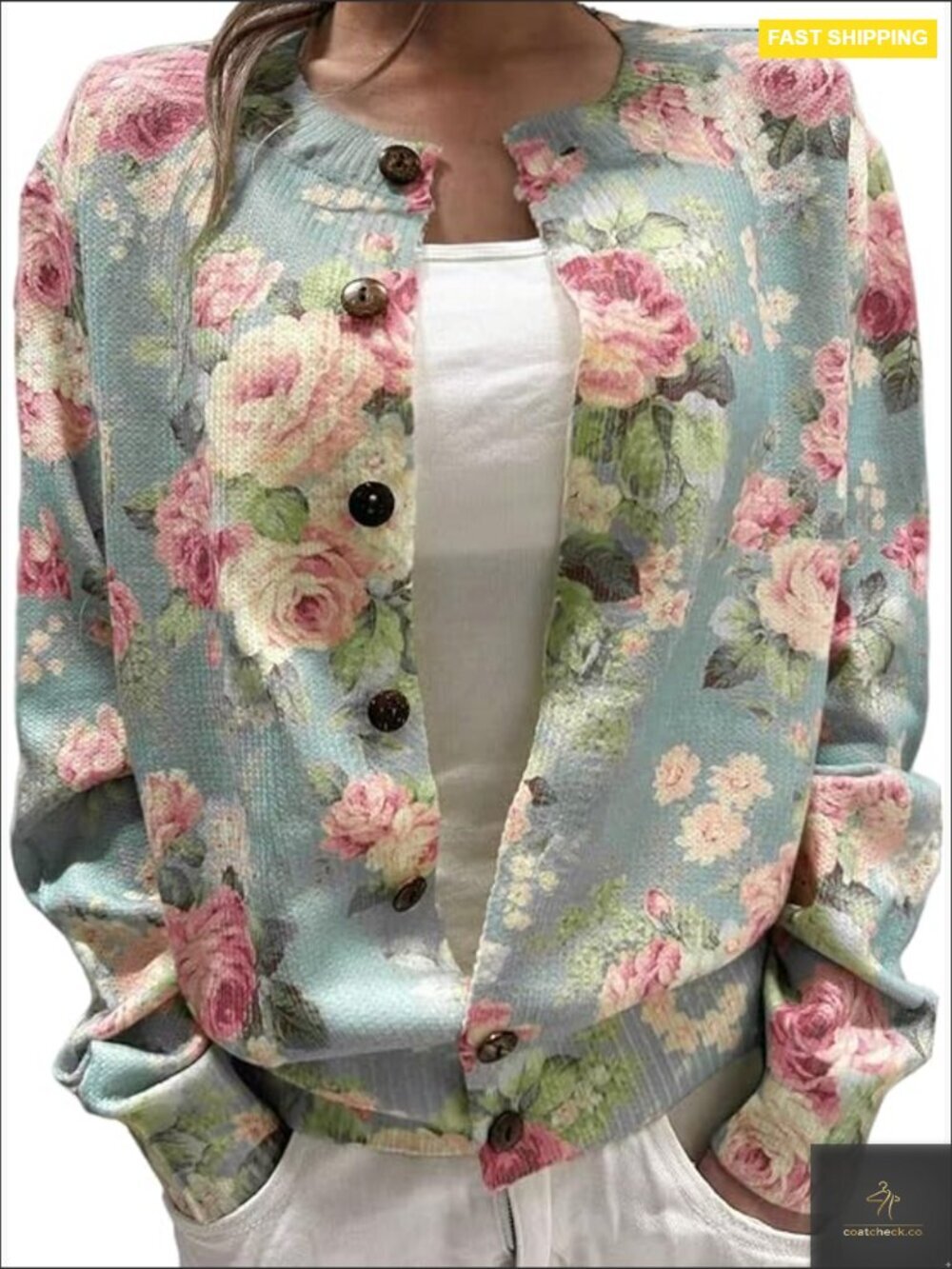 Floral Print Button Down Cardigan Lightweight Loose Fit Sweater for Fall